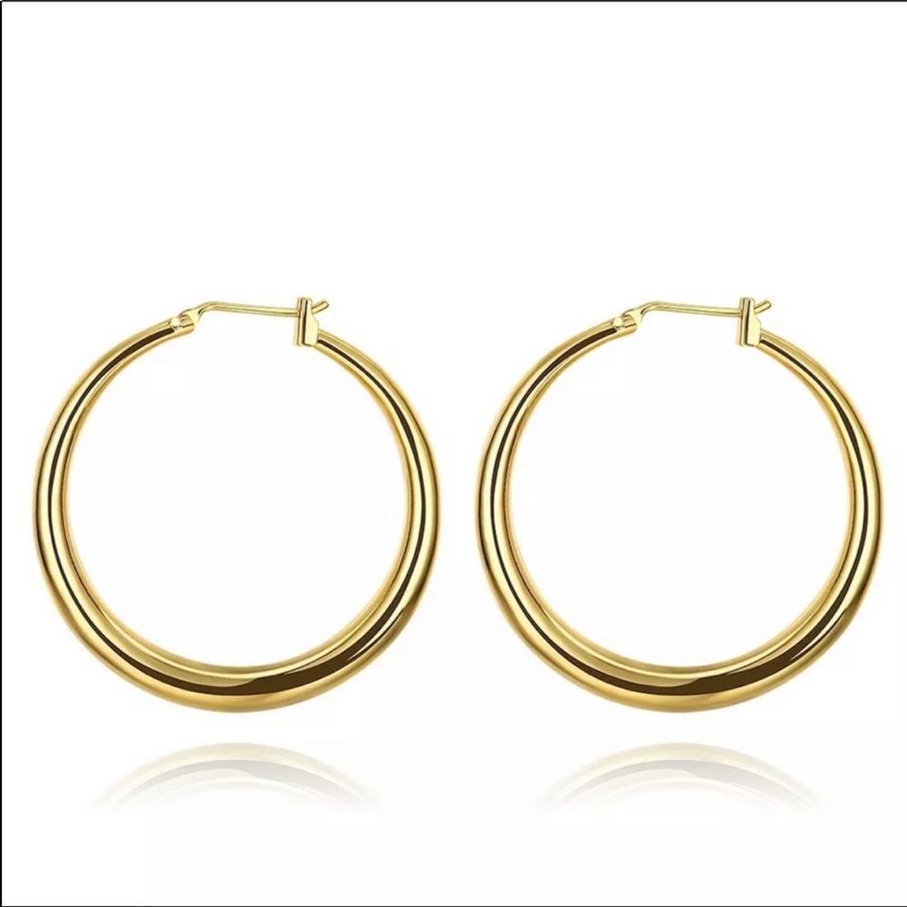 Elegant 18k Gold Plated Round Hoop Earrings - Picture 3 of 3